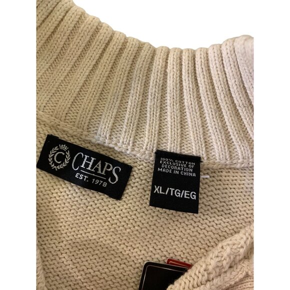 Chaps Mens XL Beige Knit Button Mock Neck Sweater - Picture 4 of 10